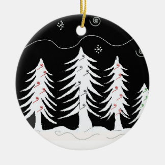 Christmas Trees in Black and White Ceramic Ornament