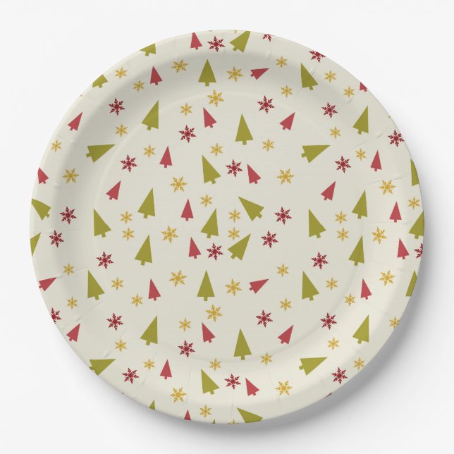 Christmas Trees in Red and Green with Snowflakes Paper Plates (Front)