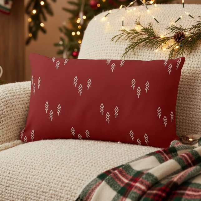 Christmas Trees in red and white Lumbar Pillow (christmas pillow red)