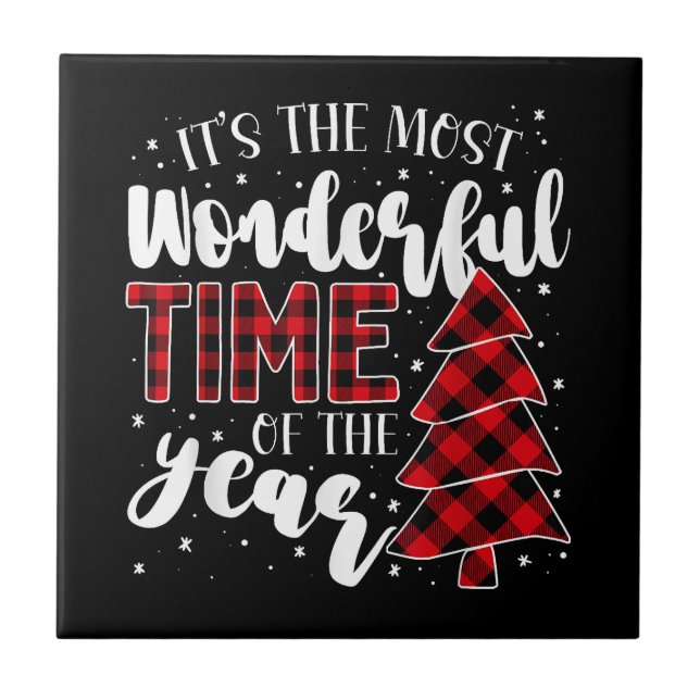 Christmas Trees It's the Most Wonderful Time of th Ceramic Tile (Front)