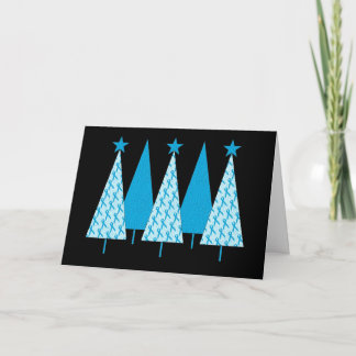 Christmas Trees Light Blue Ribbon Holiday Card