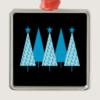 Christmas Trees - Light Blue Ribbon Metal Ornament