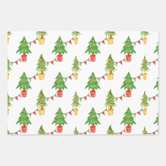 Christmas Trees, Lights and Decorations Wrapping Paper Sheets