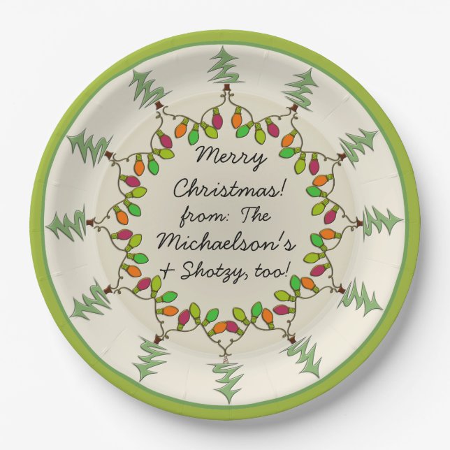 Christmas Trees & Lights (Personalized Gift Plate) Paper Plates (Front)