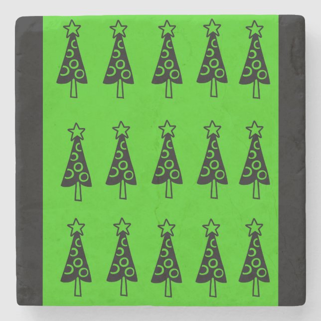 Christmas Trees Marble Stone Coaster, Green Stone Coaster (Front)