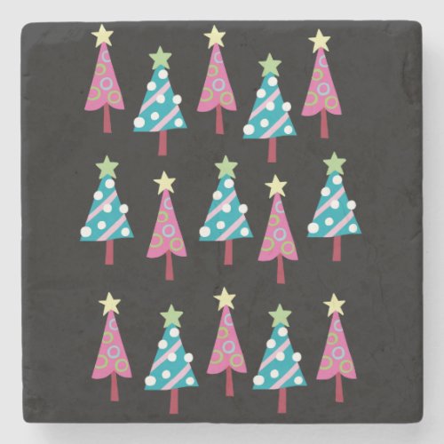 Christmas Trees Marble Stone Coaster Pink  Blue Stone Coaster