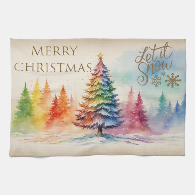 Christmas Trees Merry Christmas Let It Snow Kitchen Towel (Horizontal)
