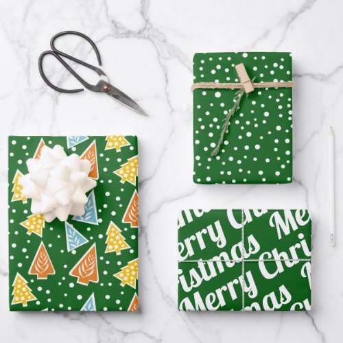 Christmas trees Merry Christmas snow green Wrapping Paper Sheets