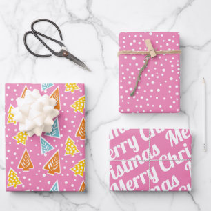 Christmas trees "Merry Christmas" snow pink Wrapping Paper Sheets