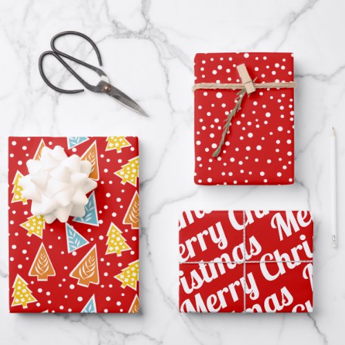 Christmas trees Merry Christmas snow red Wrapping Paper Sheets
