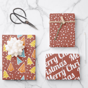 Christmas trees, "Merry Christmas", terracotta Wrapping Paper Sheets