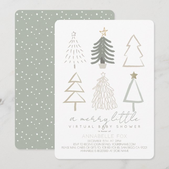 Christmas Trees Merry Little Virtual Baby Shower Invitation (Front/Back)