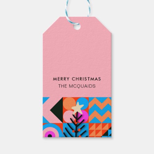 Christmas Trees Modern Geometric  Pinks Blues Gift Tags