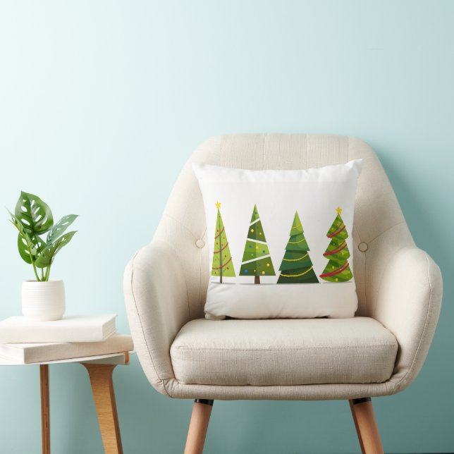 Christmas Trees Modern Holiday Throw Pillow (Chair)