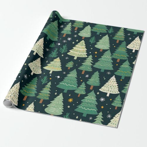 Christmas Trees Modern Sage Green Pattern Gift Wrapping Paper