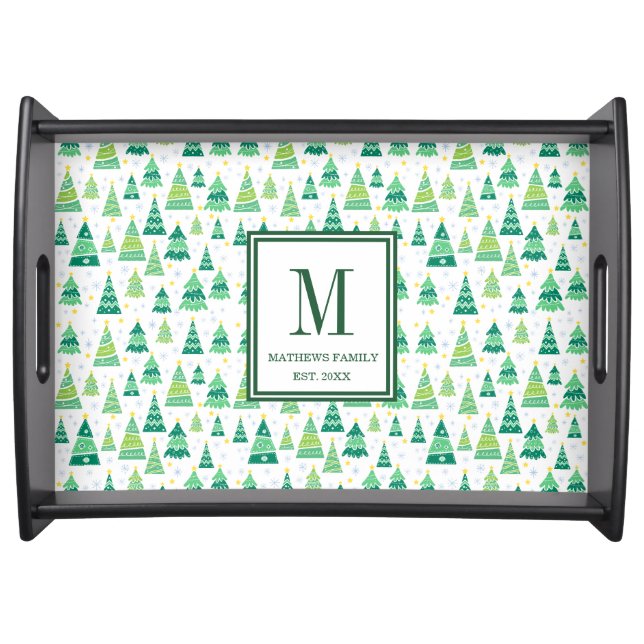 Christmas Trees Monogram Family Initial  Serving Tray (Front)