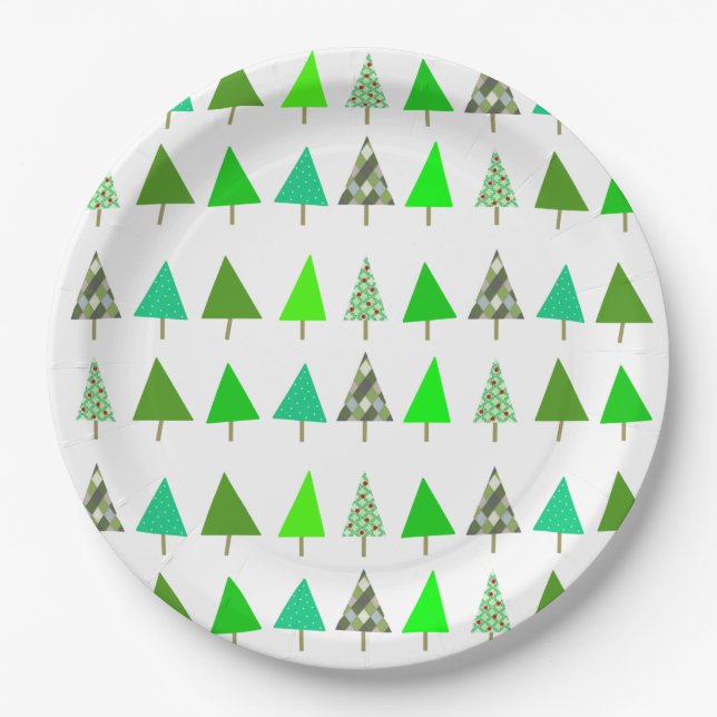 Christmas Trees on a Snowy Lot Paper Plates (Front)