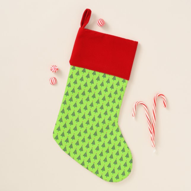 Christmas Trees on Bright Green Stocking (Front)
