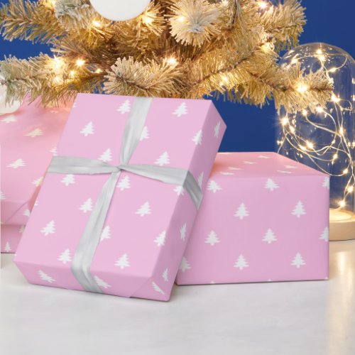 Christmas Trees on Pink Pattern Wrapping Paper