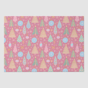 Christmas trees on pink tissue paper