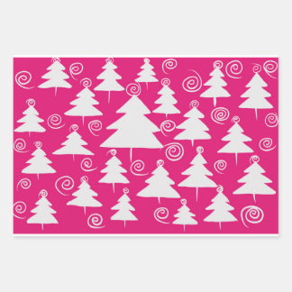 Christmas Trees on Pink Wrapping Paper Sheets