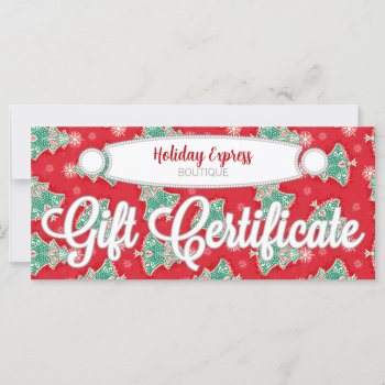Christmas Trees On Red - Custom Gift Certificate by creativetaylor at Zazzle