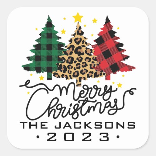 Christmas Trees on White Square Sticker