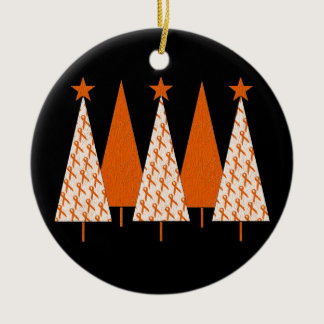 Christmas Trees - Orange Ribbon Ceramic Ornament