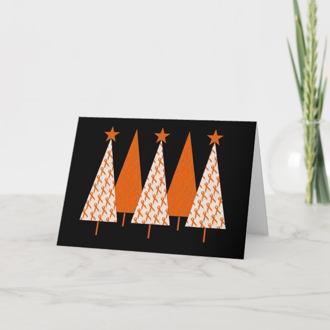 Christmas Trees - Orange Ribbon Holiday Card (Front)