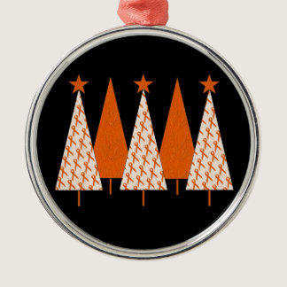 Christmas Trees - Orange Ribbon Metal Ornament