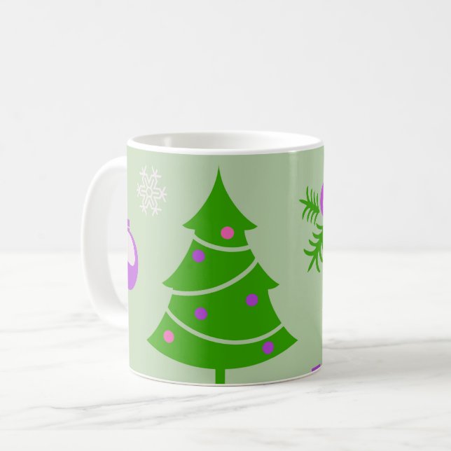 Christmas Trees Ornaments and Snowflakes Pattern  Coffee Mug (Front Left)