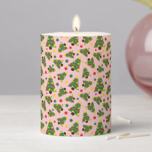 Christmas Trees, Ornaments, and Stars Light Pink Pillar Candle