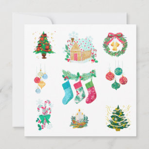 Christmas Trees, Ornaments and Stockings Holiday Card