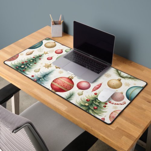 Christmas Trees Ornaments Candy Canes Pattern Desk Mat