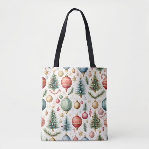 Christmas Trees Ornaments Candy Canes Pattern Tote Bag