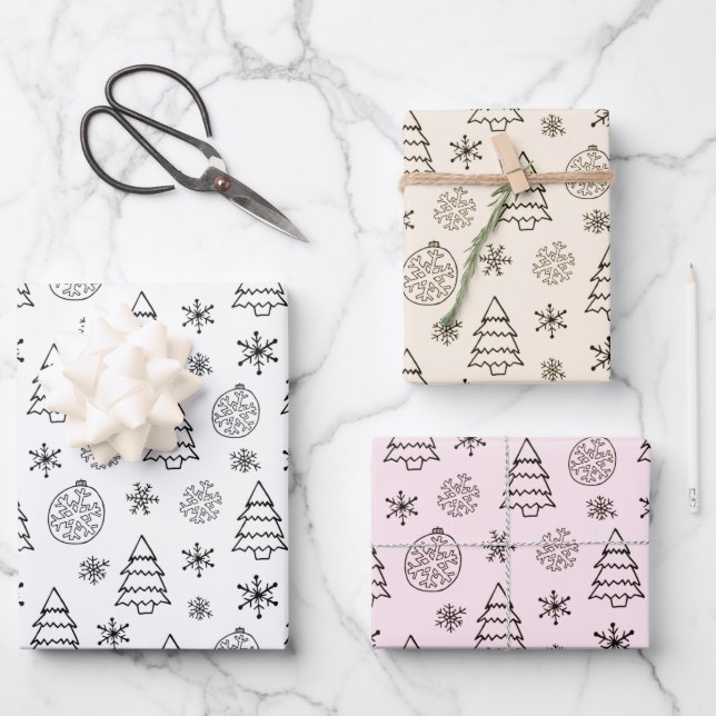 Christmas Trees Ornaments Snowflakes Christmas Wrapping Paper Sheets (Front)