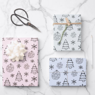 Christmas Trees Ornaments Snowflakes Christmas Wrapping Paper Sheets