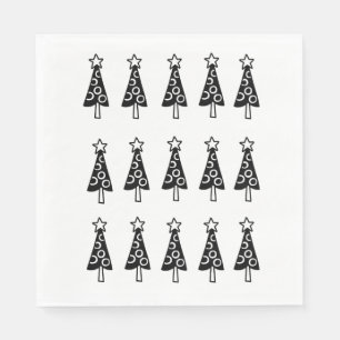 Christmas Trees Paper Napkins, Black & White Napkins