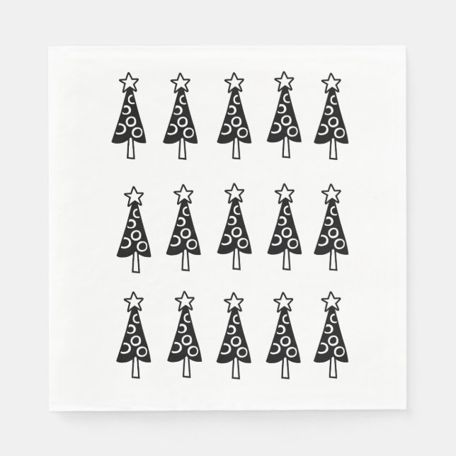 Christmas Trees  Paper Napkins, Black & White  Napkins (Front)