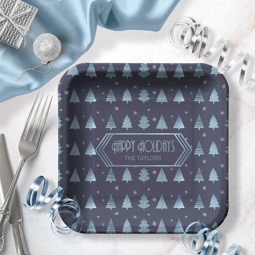 Christmas Trees Pattern Blue ID863 Paper Plates