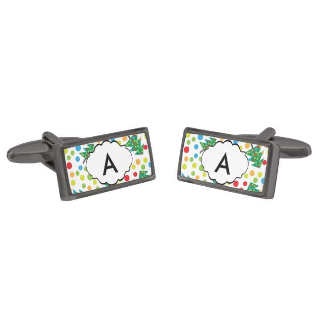 Christmas trees pattern cufflinks (Angled)