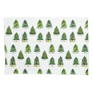 Christmas trees pattern Festive Green Watercolor Pillow Case