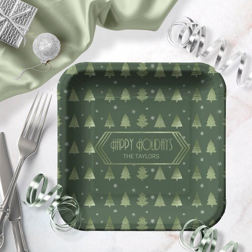 Christmas Trees Pattern Green ID863 Paper Plates