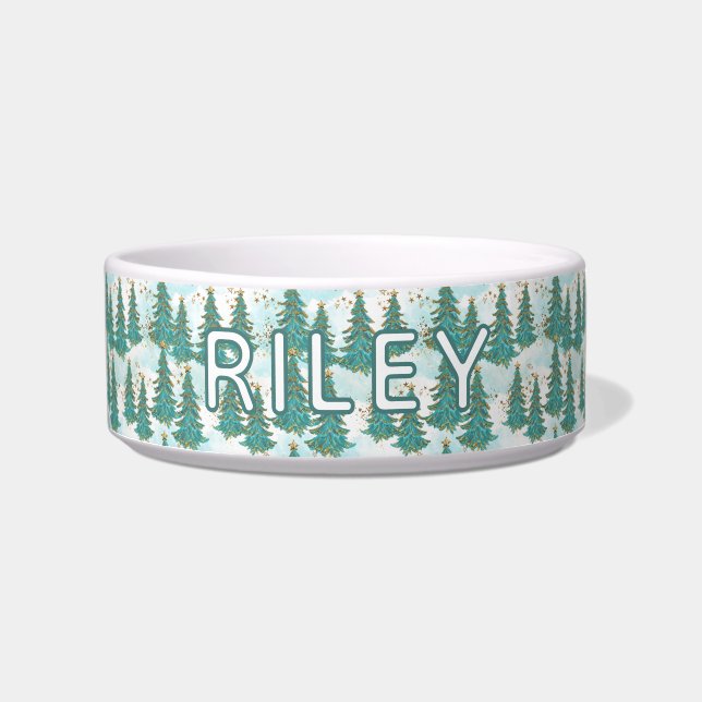 Christmas Trees Pattern Personalized Dog Bowl (Front)