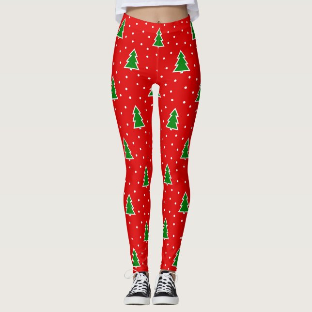 Christmas trees pattern red Leggings (Front)