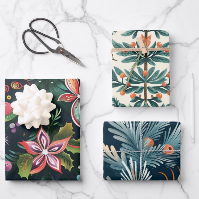 Christmas trees pattern wrapping paper sheets (Front)