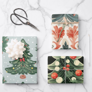 Christmas trees pattern wrapping paper sheets