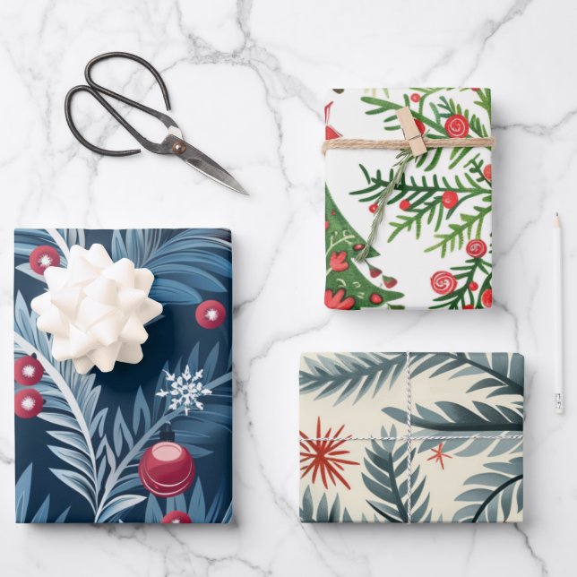 Christmas trees pattern wrapping paper sheets (Front)