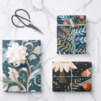 Christmas trees pattern wrapping paper sheets
