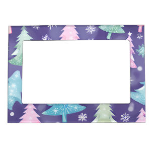 Christmas Trees Patterned Festive Colorful Winter Magnetic Frame